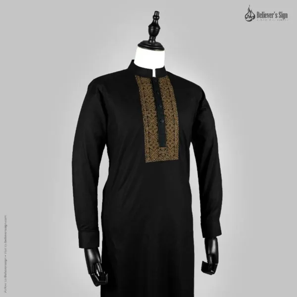 Cotton Embroidery Panjabi - Black